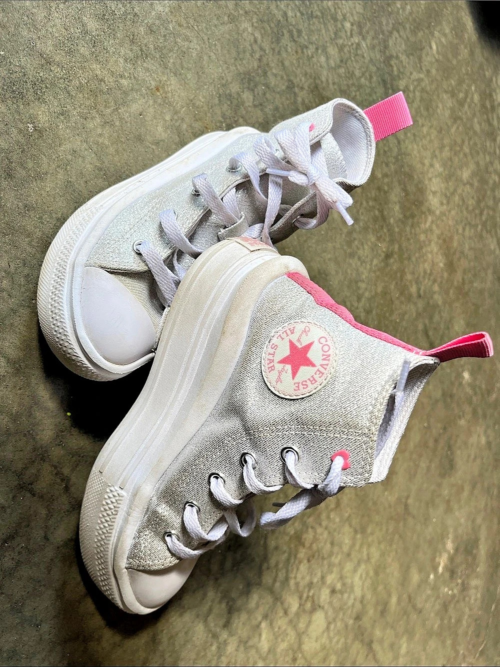 Converse Chuck Taylor All Star Move Platform High Top Sparkle Silver & Pink, US